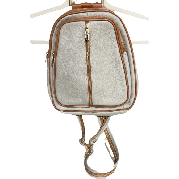 Valentina Leather Mini Backpack Purse Gray Tan Gold Hardware Convertible Nice main image 7